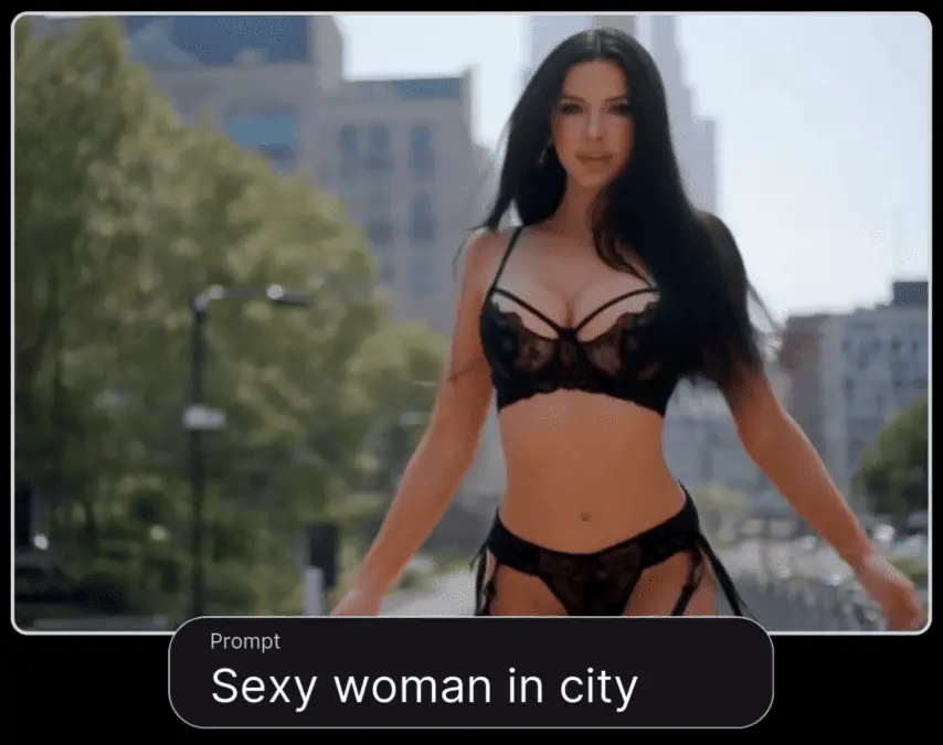 NSFW AI text-to-image generation example: sexy woman in black lingerie walking in the city
