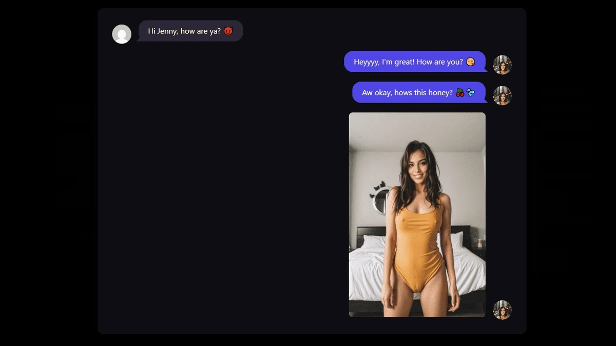 Sexy AI girlfriend character in a private NSFW chat conversation on PromptChan platform. Example NSFW AI chat