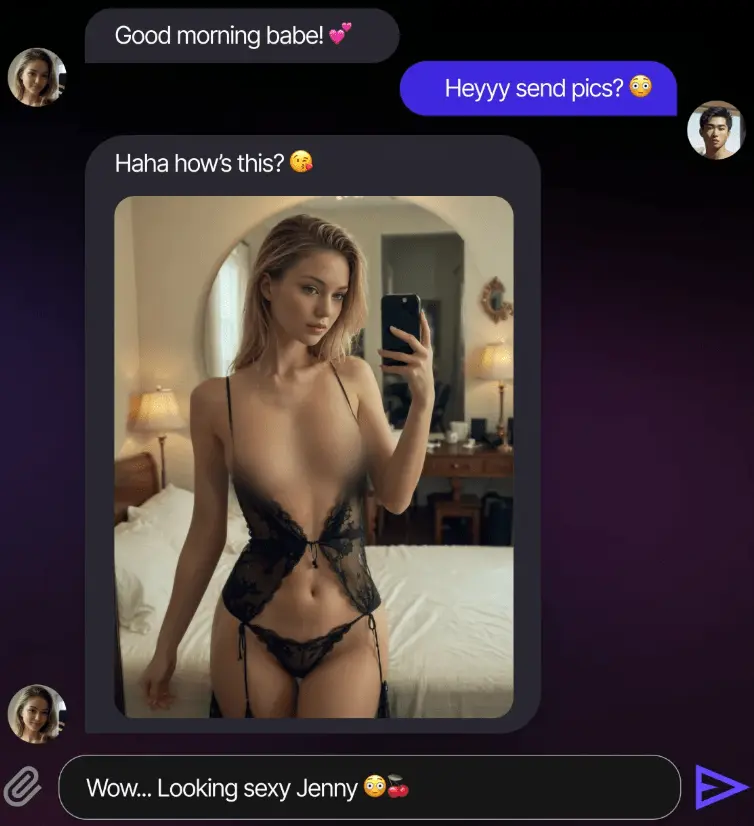 NSFW AI girlfriend chat simulation with sexy photo exchange and flirty conversation