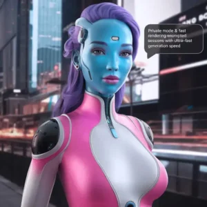 Futuristic female silhouette representing private NSFW AI generation with encrypted sessions and fast rendering