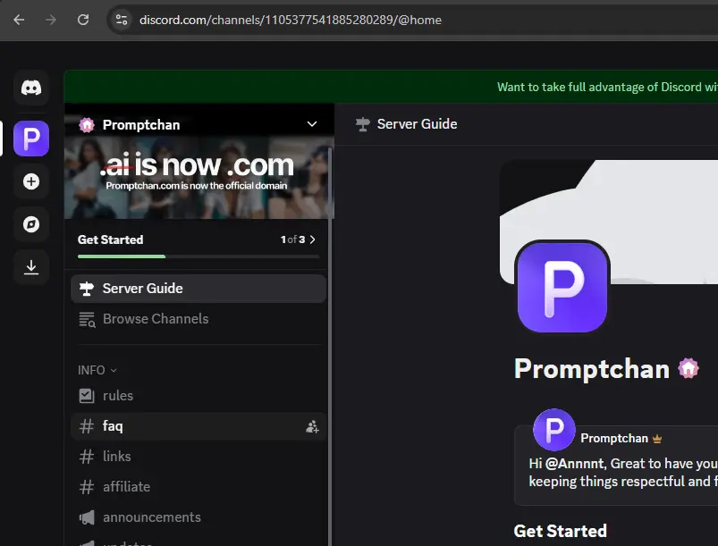 PromptChan Community Hub on Discord for sharing, remixing, and cloning AI-generated prompts and images