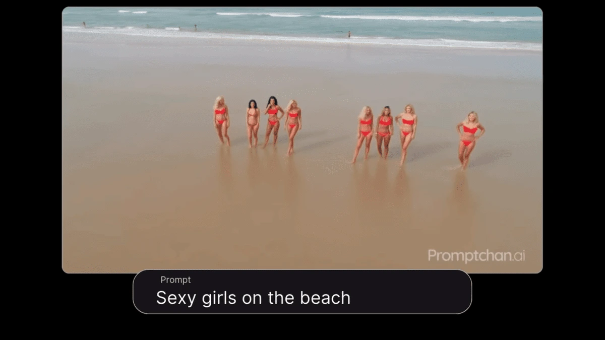 Group of sexy blonde bikini girls posing on a beach – drone view